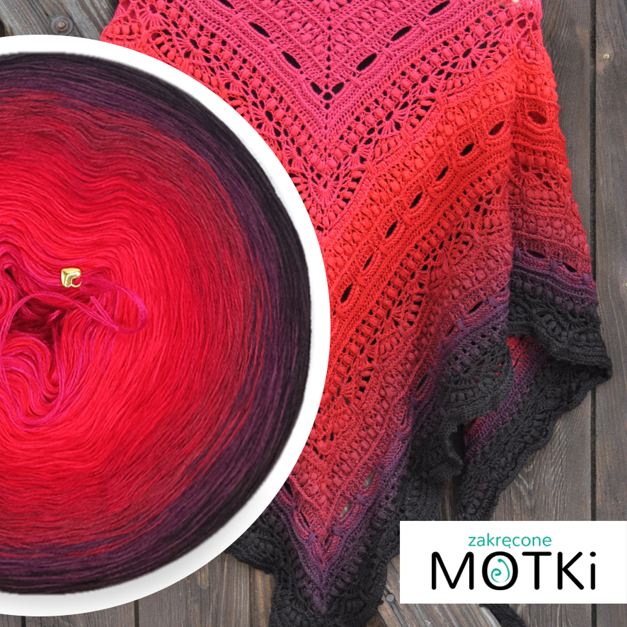 (7) Motek Ombre Kalinka bawełna/akryl: piwonia/ intensywna czerwień/ czerwień/ burgund/ malaga/ wino/ czekolada