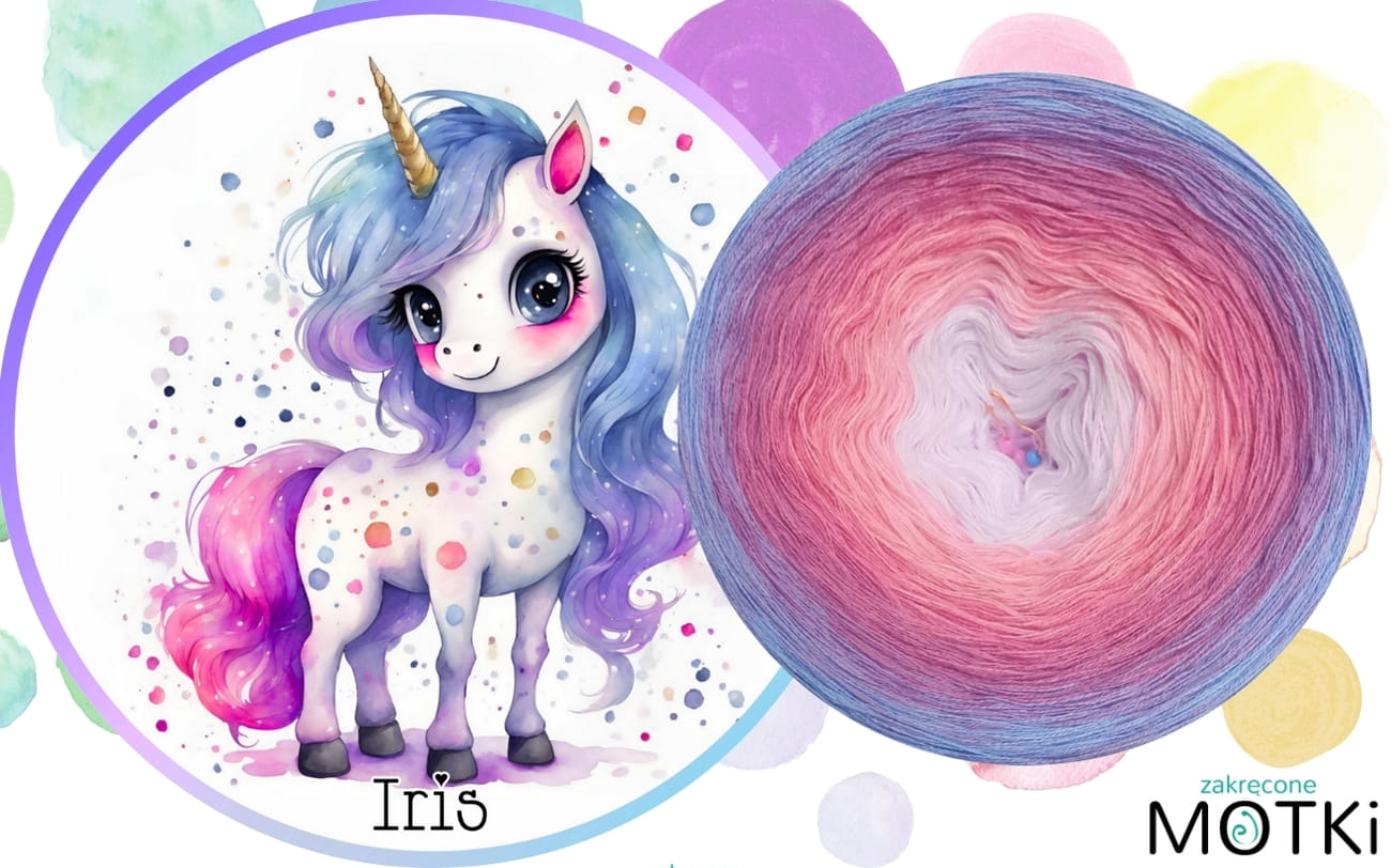 (7) Unicorn Iris biały/pudrowy róż/ jasny róż/ róż/ wrzos/ krokus/ baby blue