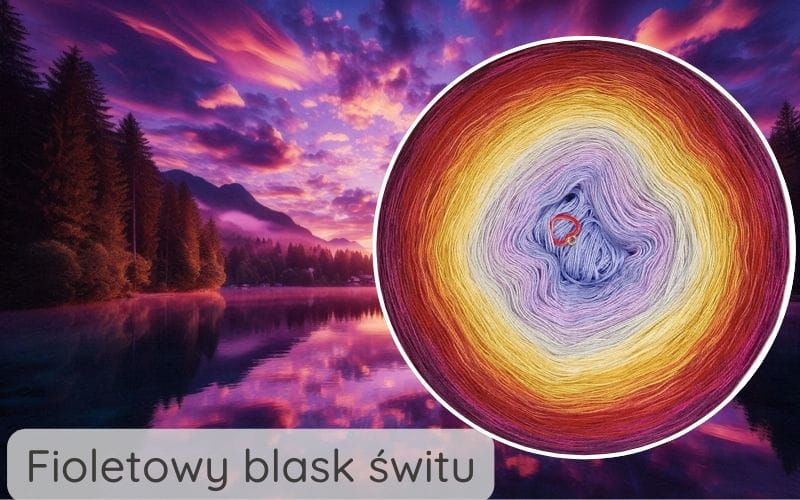(11) Fioletowy Blask Świtu - włóczka bawełna/akryl - krokus/ jasny fiolet/ popielaty/ jasny żółty/ intensywny żółty/ kurkuma/ koniak/ cegła/ burgund/ jeżyna/ ciemna jeżyna