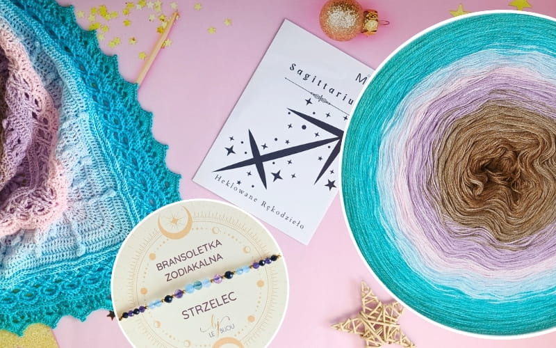 Zestaw zodiakalny - Strzelec bawełna/akryl ciepły brąz/ glina/ jasny fiolet/ pastelowy róż/ jasny błękit/ turkus/ opal