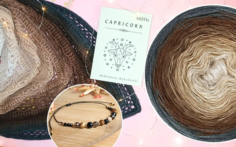 (6) Zestaw zodiakalny - Koziorożec bawełna/akryl pudrowy beż/ ciepły beż/ glina/ orzech/ brąz/ ciemny szary