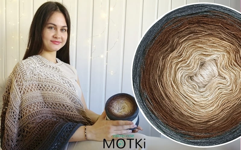 (6) Koziorożec Motek Ombre bawełna/akryl: pudrowy beż/ ciepły beż/ glina/ orzech/ brąz/ ciemny szary