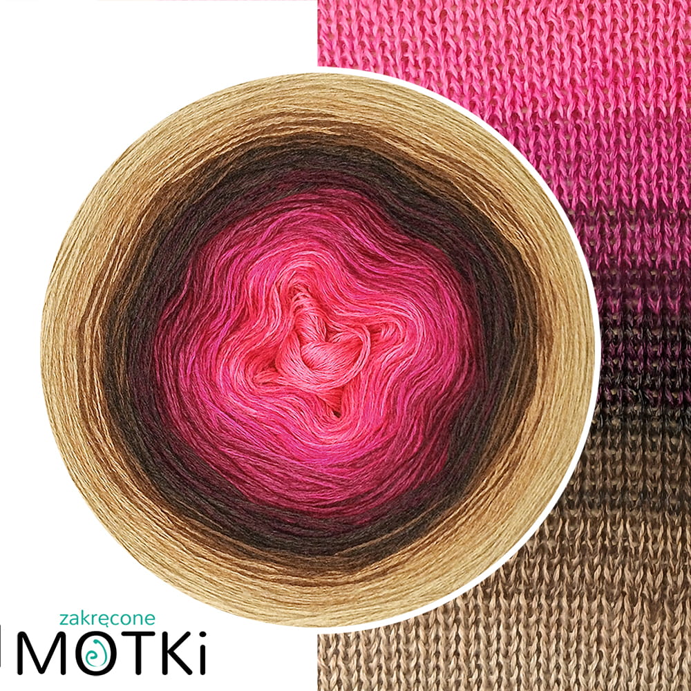(8) Malinowe Brownie - Włóczka Ombre merino/akryl: guma balonowa/ hot pink/ jeżyna/ wino/ czekolada/ ciemny brąz/ ciepły brąz/ toffi