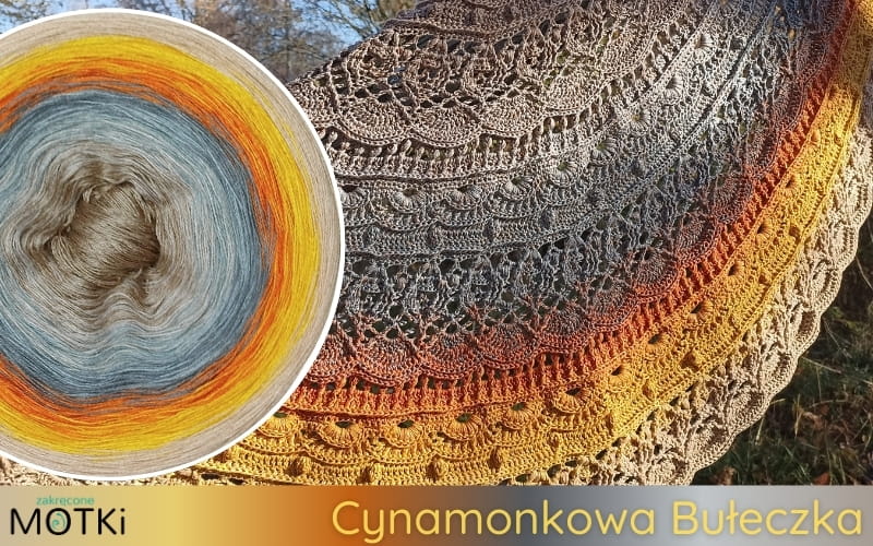 (8) Motek Ombre bawełna/akryl Cynamonkowa bułeczka: zimny beż/ chłodny beż/ jasny szary/ szary/ koniak/ kurkuma/ żółty/ ciepły beż