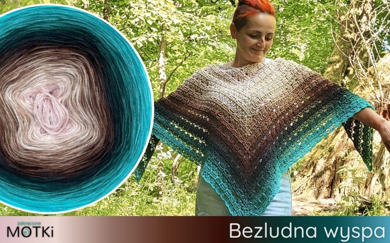 Włóczka Ombre b/a Bezludna wyspa: pąsowy/ jasna brzoskwinia/ perłowy/ ciepły beż/ glina/ orzech/ brąz/ czekolada/ ciemna butelka/ butelkowa zieleń/ ciemny szmaragd/ morski/ opal/ grynszpan/ turkus