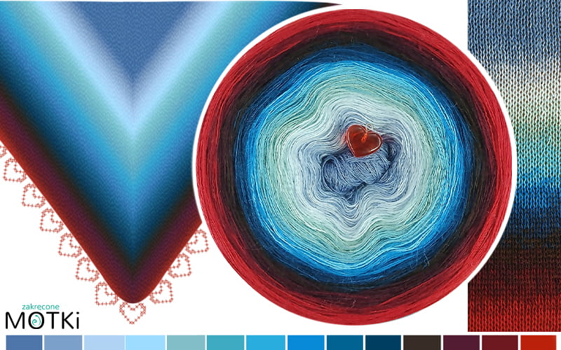 Walentynki Włóczka Ombre Nocny Kochanek m/a: denim/ jeans/ jasny niebieski/ jasny błękit/ jasna patyna/ patyna/ turkus/ lazur/ navy/ petrol/ czekolada/ wino/ bordo/ czerwień