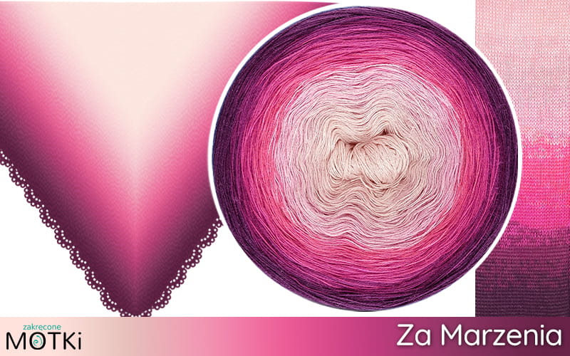 (7) Motek Ombre Za Marzenia bawełna/akryl: jasna brzoskwinia/ pąsowy/ róż/ jasna fuksja/ fuksja/ jeżyna/ ciemna jeżyna
