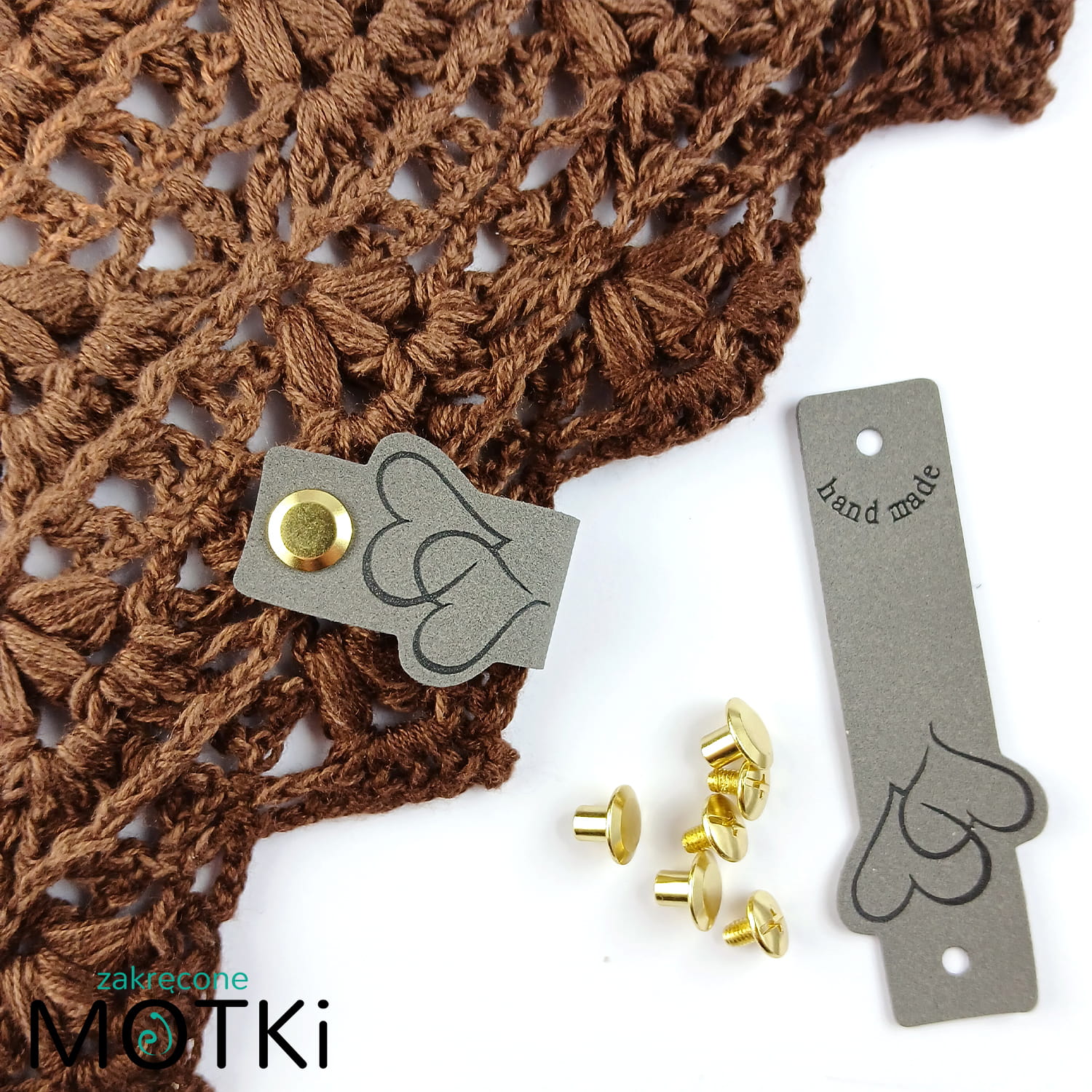 Metka ekoskóra Serce Handmade 7.5x2.5cm Szary