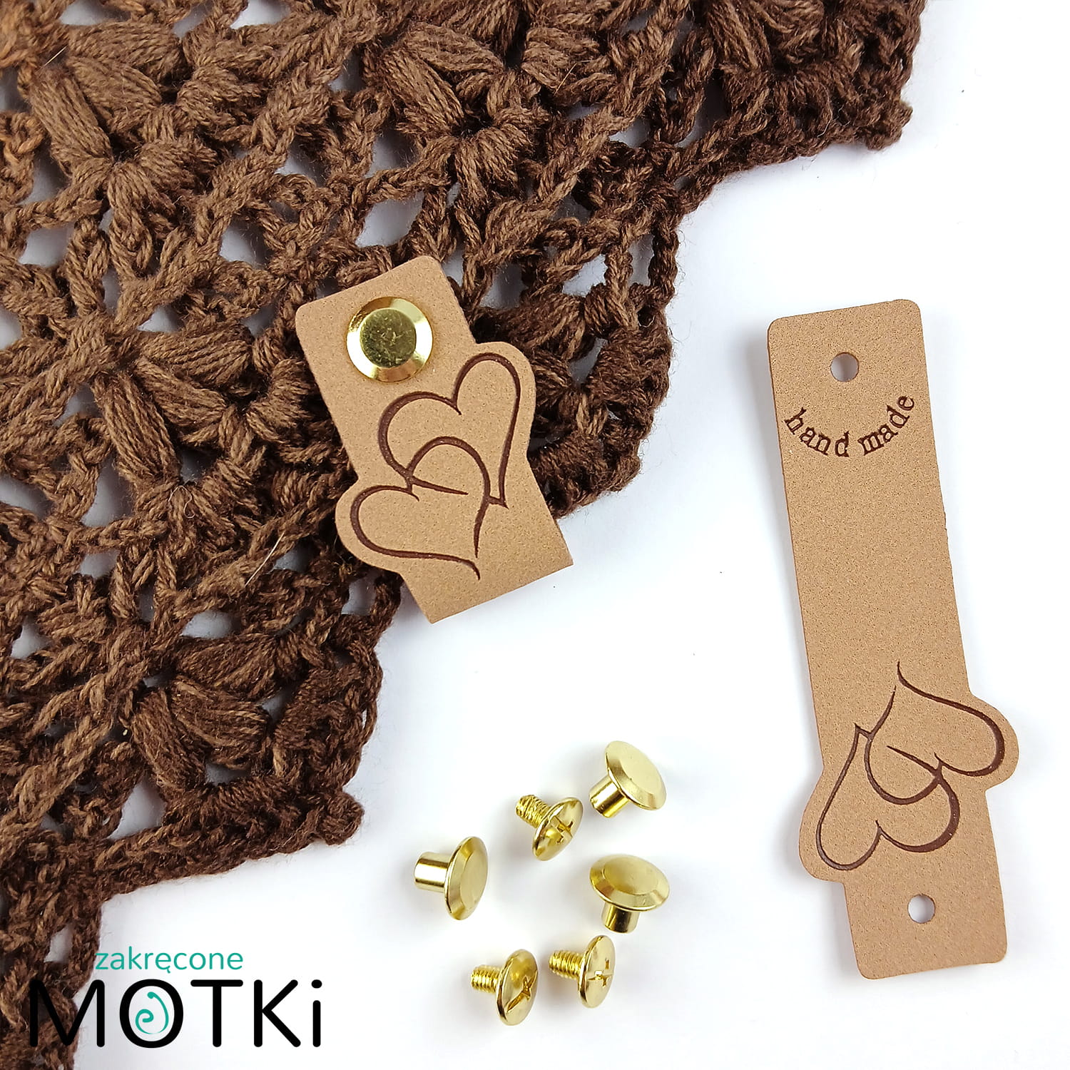 Metka ekoskóra Serce Handmade 7.5x2.5cm Beżowy