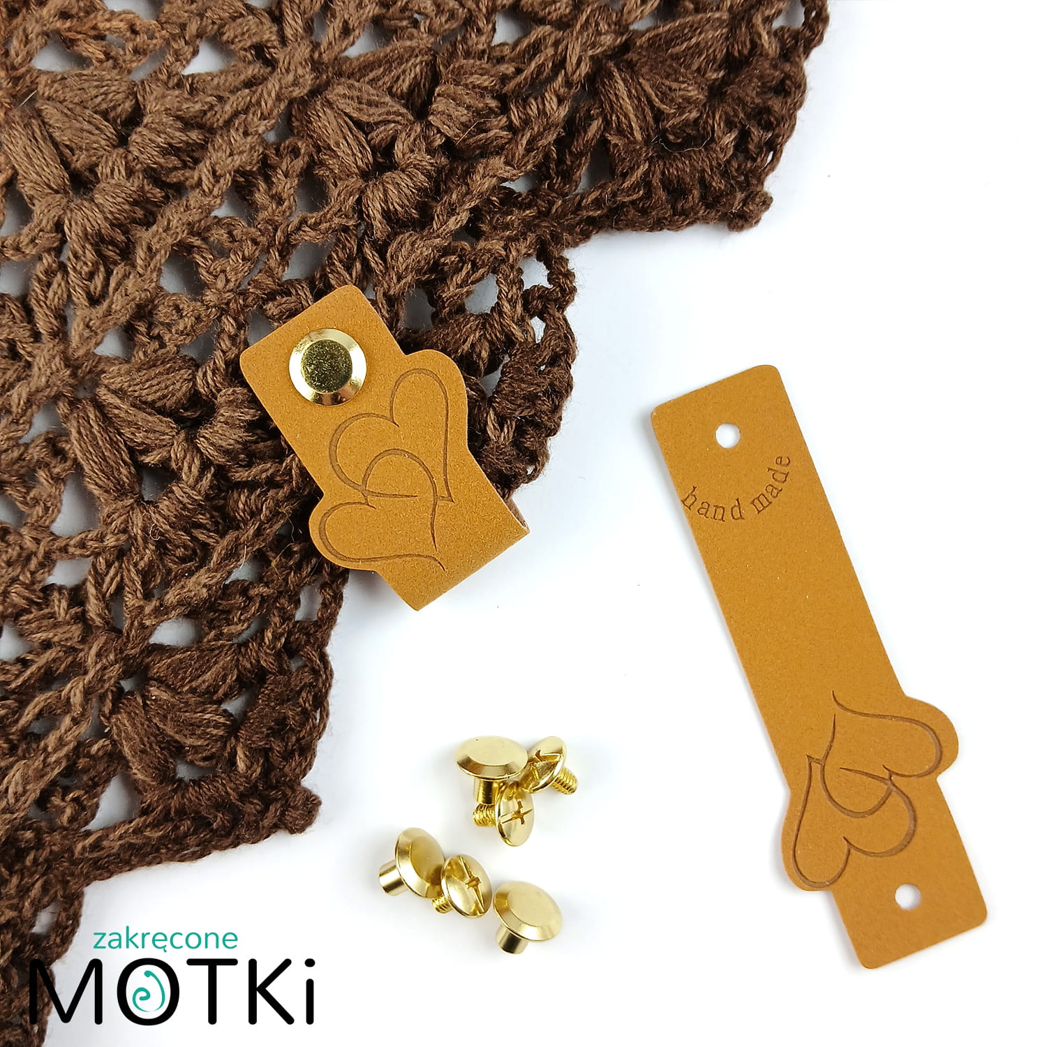 Metka ekoskóra Serce Handmade 7.5x2.5cm Musztardowy