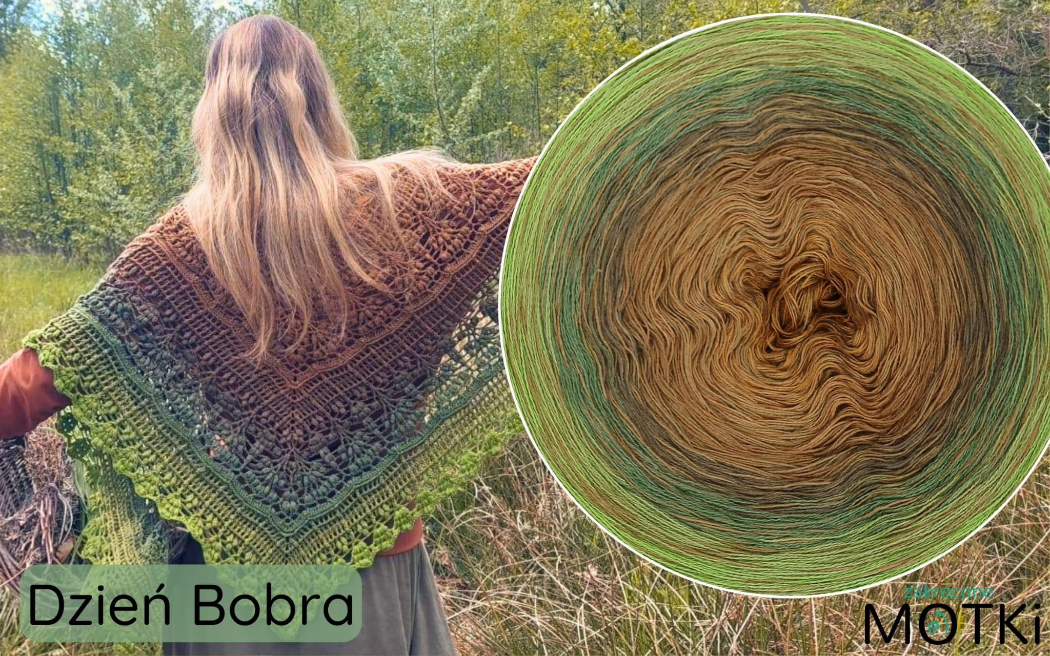 (7) Włóczka Ombre Moss bawełna 100% Dzień Bobry: curry/ orzech/ ciemny orzech/ khaki/ wojskowa zieleń/ jasna wojskowa zieleń/ zieleń + nitka oliwka