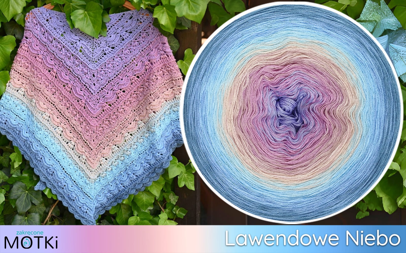 (8) Lato 2025 Motek Ombre Lawendowe Niebo bawełna/akryl: krokus/ wrzos/ lila/ jasna brzoskwinia/ jasny błękit/ baby blue/ błękit/ niebieski