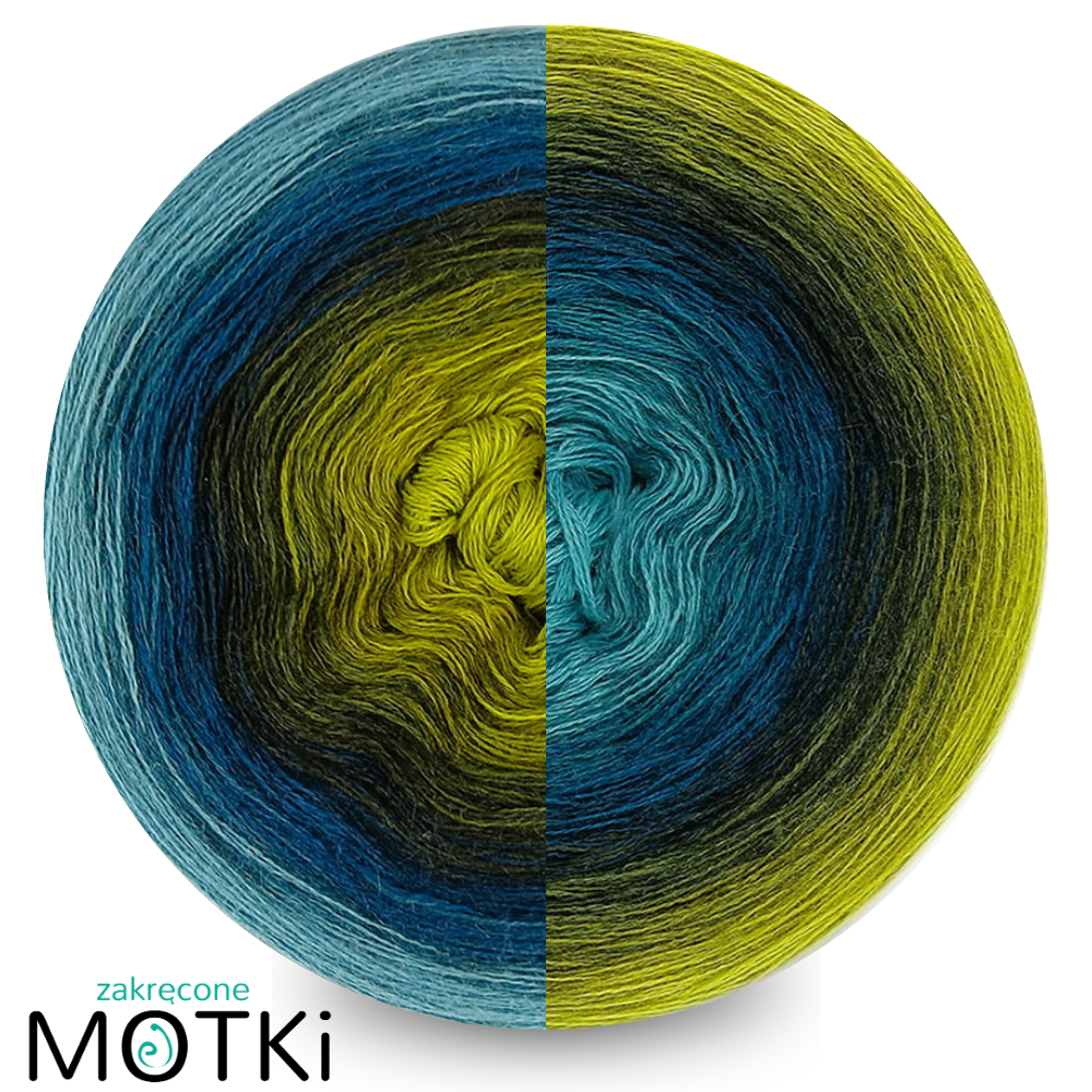 (8) Szron na Mchu - Włóczka Ombre - Merino/akryl: limonka/ oliwka/ ciemna oliwka/ khaki/ petrol/ navy/ morski/ patyna